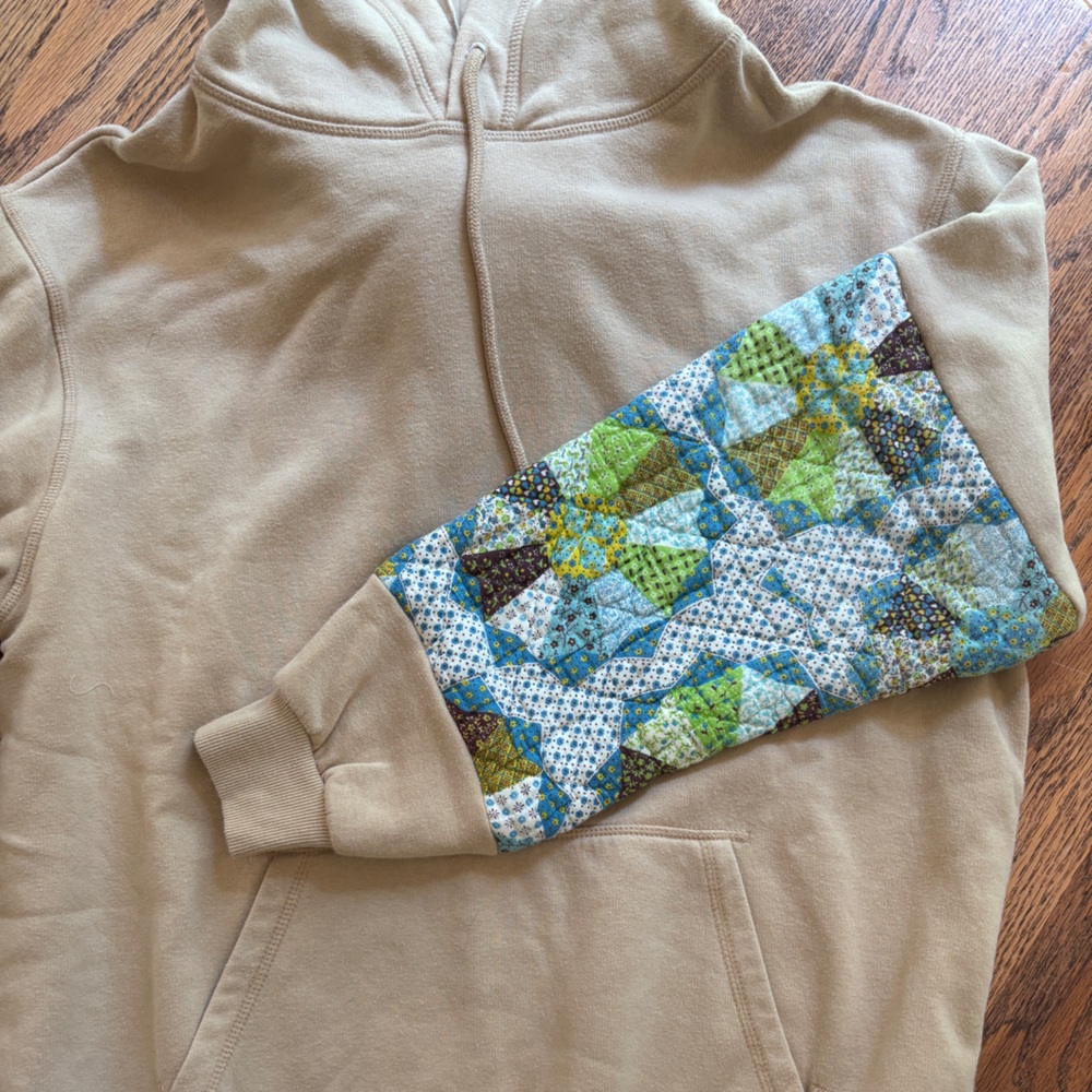 Handmade one of a kind Upcycled quilted sleeve hoodie